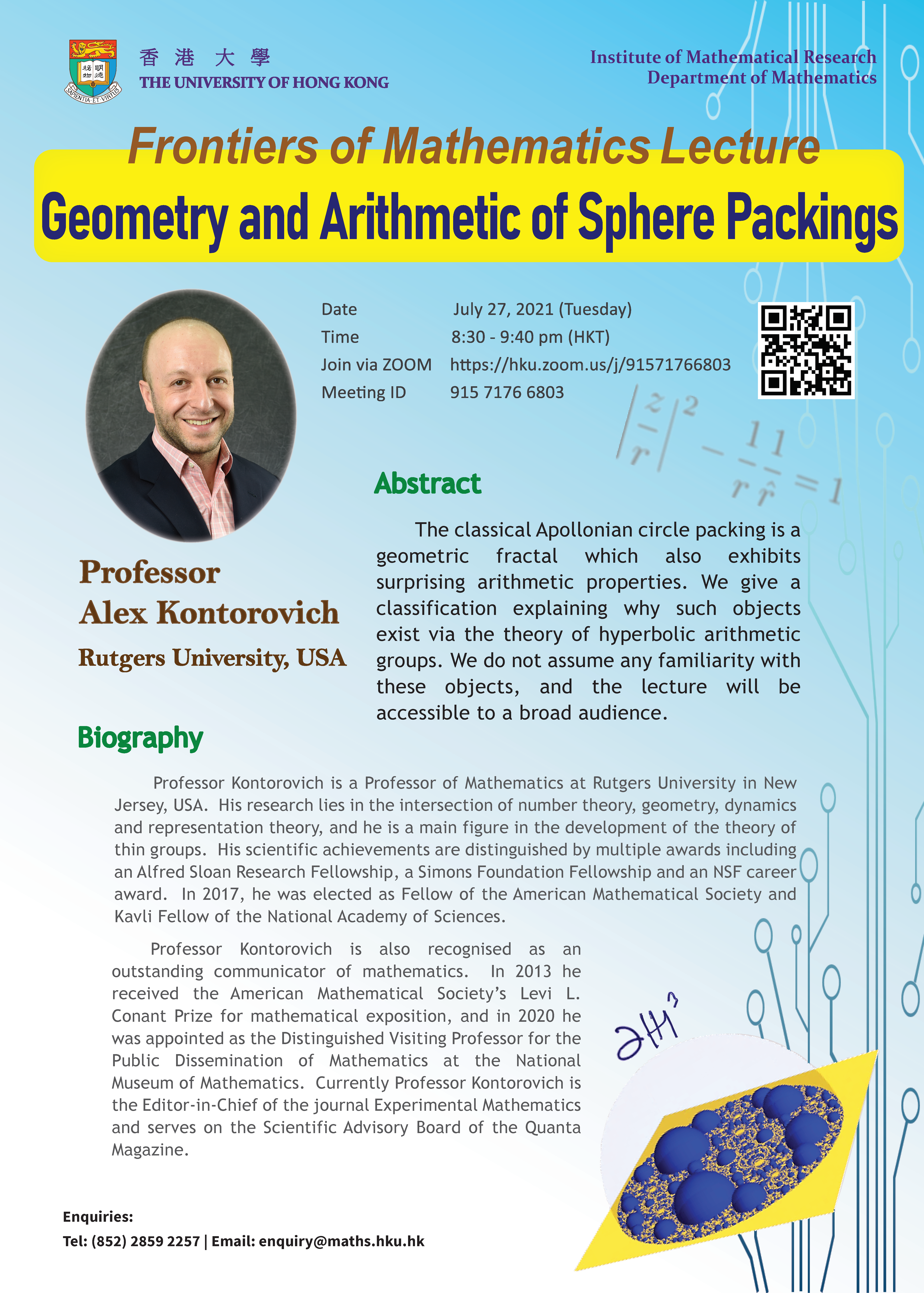 Poster of Frontiers of Mathematics Lecture